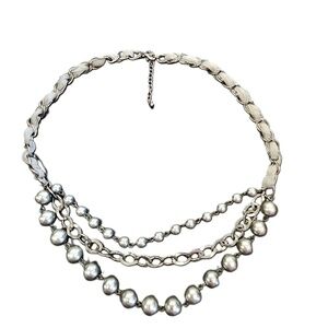 Gray Beaded Multi Strand Chain Necklace One Size